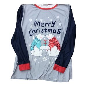 Christmas Size XXL Polar Bear Long Sleeve Silky Pajama Shirt Gray Blue Red New